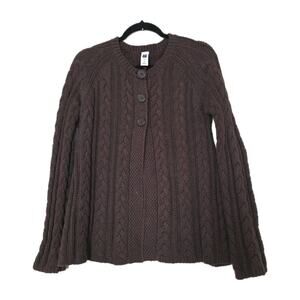 Vtg GAP Sweater Women M Brown Button Up Cable Knit Cotton Cardigan Chunky Y2K